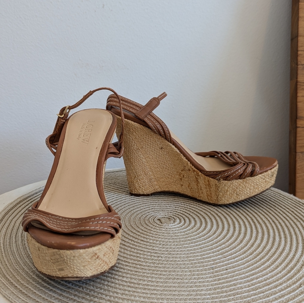 J.CREW Tan Leather Espadrille Wedge Sandals - Picture 5 of 7